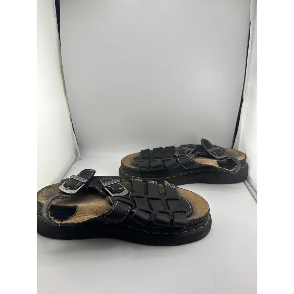 Dr. Martens Mens Black Leather Fisherman Sandals Buckle Strappy AirWair Size 7
